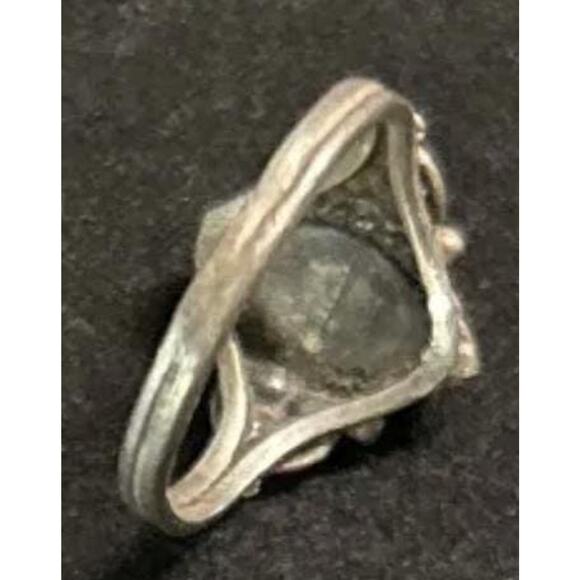 Vintage Sterling Silver Black Onyx Marquise Filigree Ring Size 3 - Picture 6 of 8